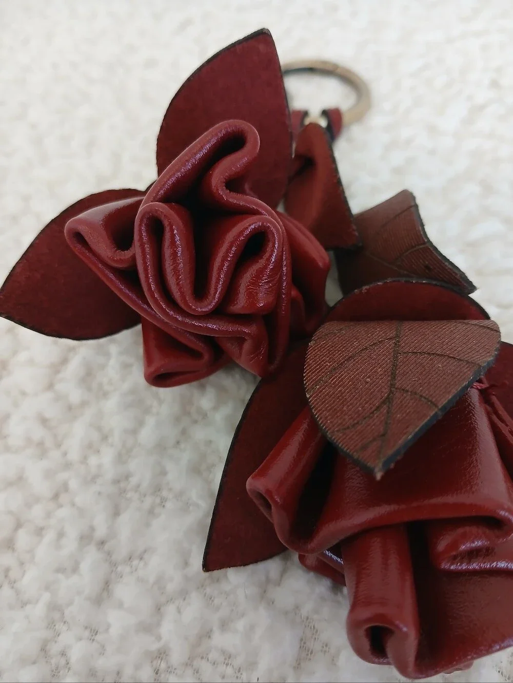 Patricia Nash Ruby Red Laced Leather Flowers Keychain